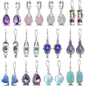 12 Pairs Teardrop Druse Crystal Drop Dangle Earrings for Women
